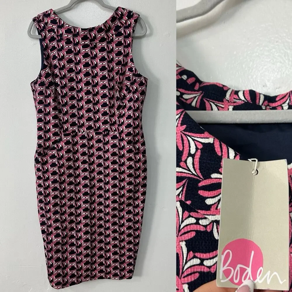 Boden Martha Pink Navy Shift Sheath Dress Pockets Work Women’s Size 12R US NWT - Picture 4 of 8